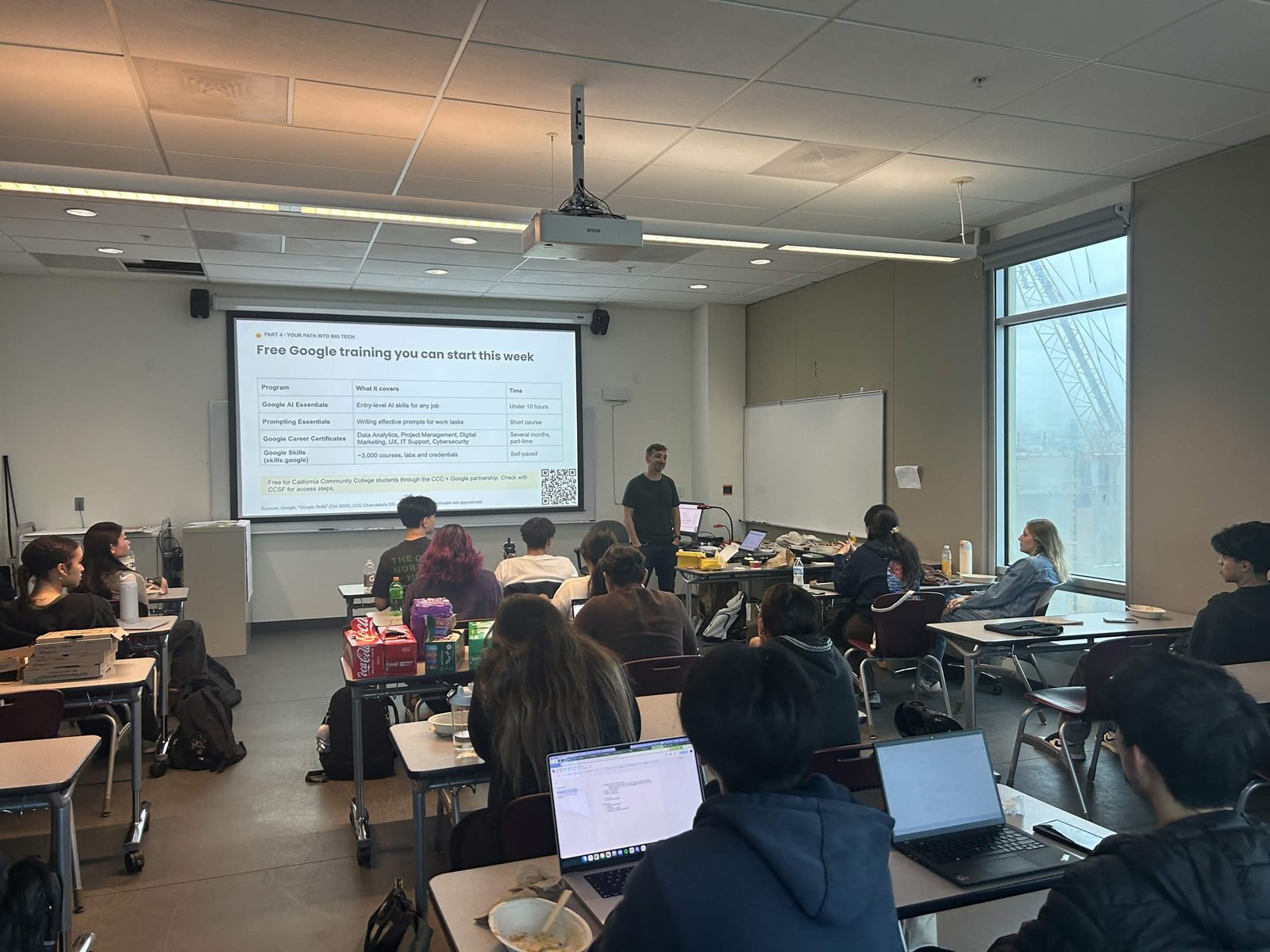 A full classroom of ABG members listens as Luke presents free Google training programs